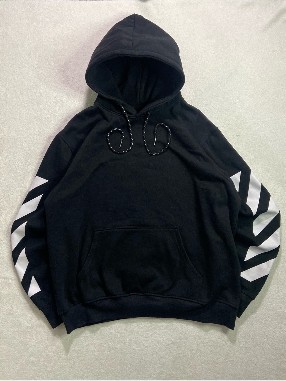 Off-White Black Crewneck Hoodie with White Sleeve Arrows